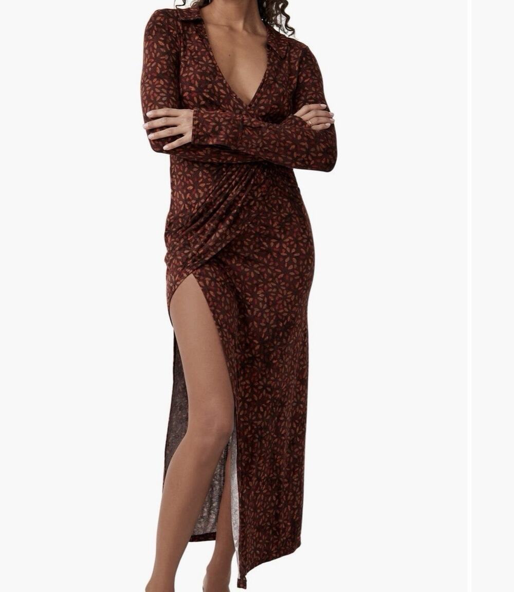 NWT Free People Jersey Knit Stretch Shayla Faux Wrap Dress Women's Size Large